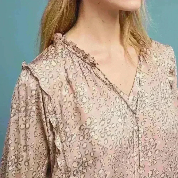 Anthropologie Sz M Ruffled Leopard Print Blouse by Dolan EUC - Picture 3 of 6
